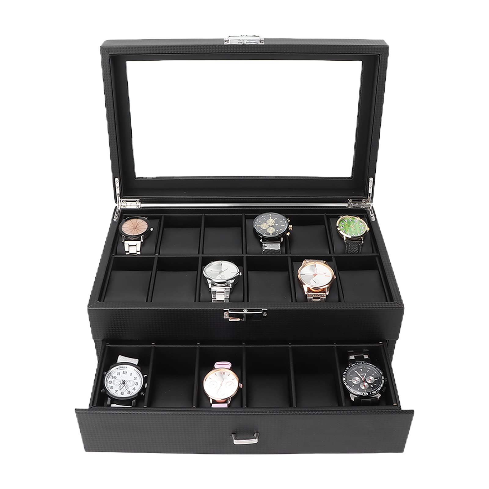 RIZGHWOY Scatola Porta Orologi Trasparente Elegante Organizer con 24 Slot per Uomo e Donna, Resistente Design a 2 Livelli in Pelle PU