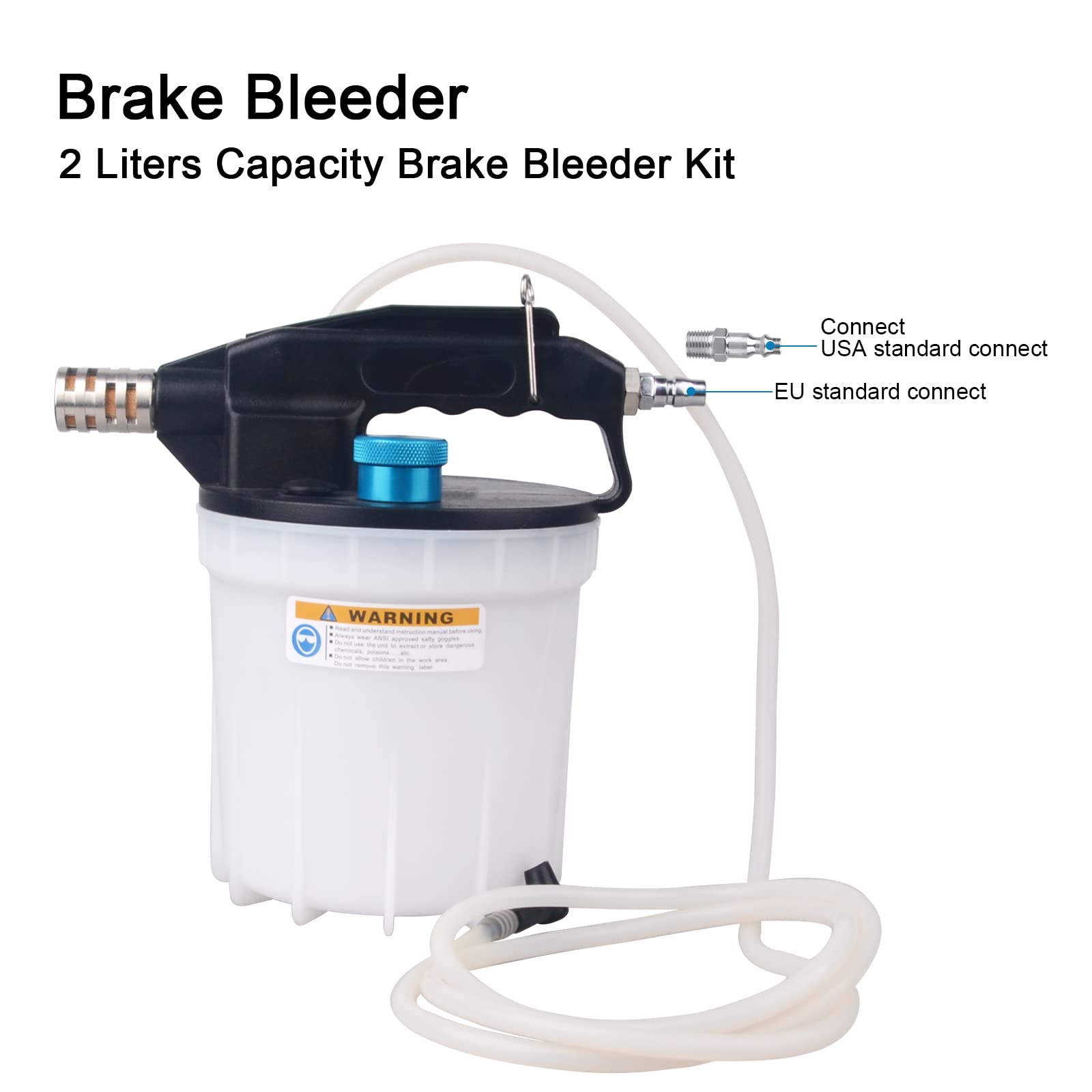 DAYUAN Kit di sfiato per freni a vuoto da 2 l, con aspiratore liquido dei freni, 1 litro di ricarica e adattatore, strumento di sfiato pneumatico per una persona