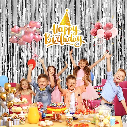 Image of 2 Pack 3.28 ft x 6.56 ft Silvery Tinsel Curtain Party Backdrop Decorations, Metallic Foil Fringe Backdrop Door for Halloween, Christmas, Birthday Graduation Wedding Party Streamers Photo Backdrop.