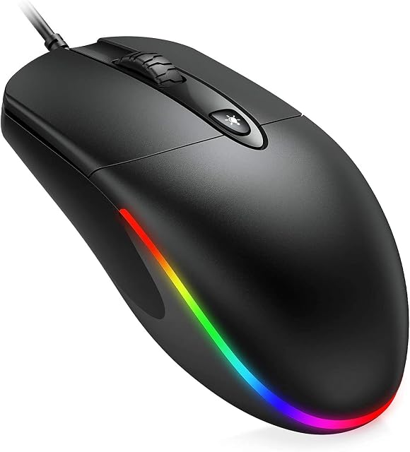 Wired Silent Mouse with RGB Backlight, 4 LED Modes and 1600 DPI Compatible with USB Devices - PC / Computer / Laptop / Desktop, Black