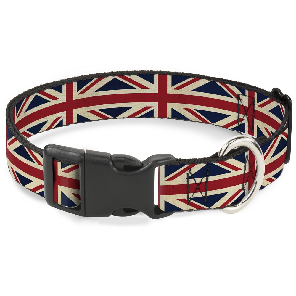 Buckle-Down Plastic Clip Collar - Vintage United Kingdom Flags - 1" Wide - Fits 9-15" Neck - Small