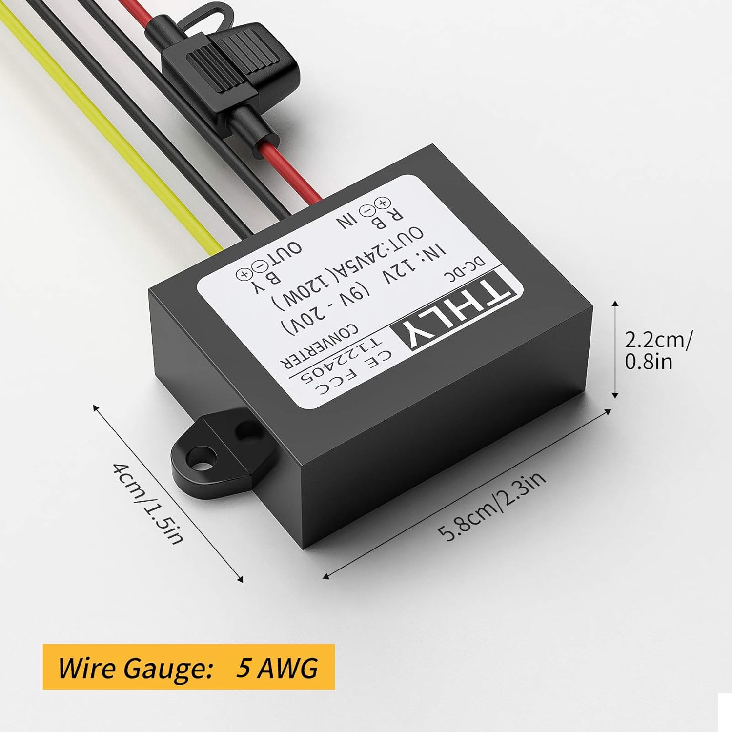 Convertisseur 12v 24v, Transformateur DC 5A 120W Transformateur élévateur avec Fusible étanche, pour Bateau de Véhicule de Camion de Golf (Accepter Les Entrées DC9-20V)
