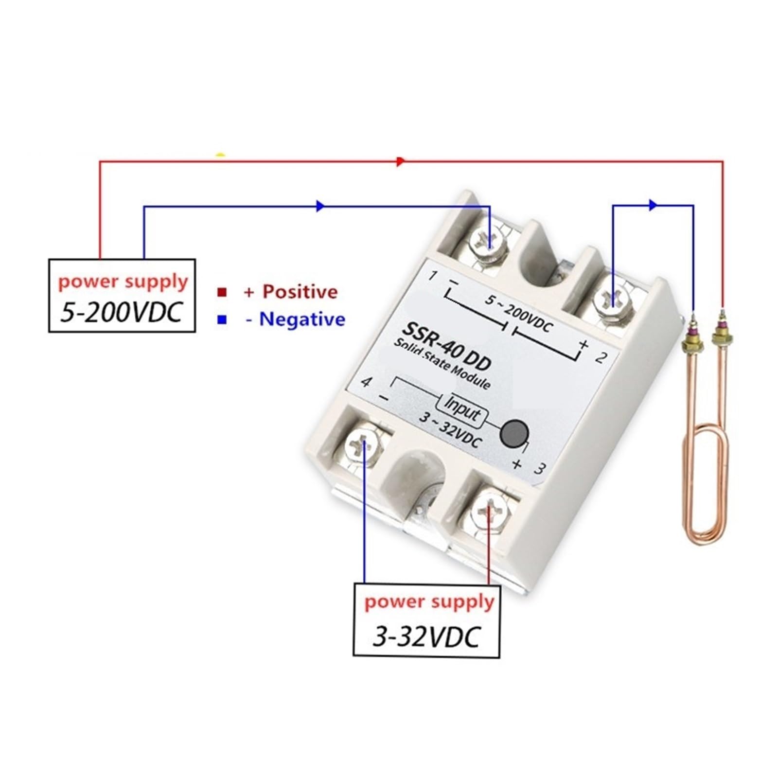Relè a stato solido CC di controllo CC, modulo relè a stato solido singolo SSR-10DD/25DD/40DD/60DD/80DD/100DD guscio bianco(SSR-Silver Radiator)