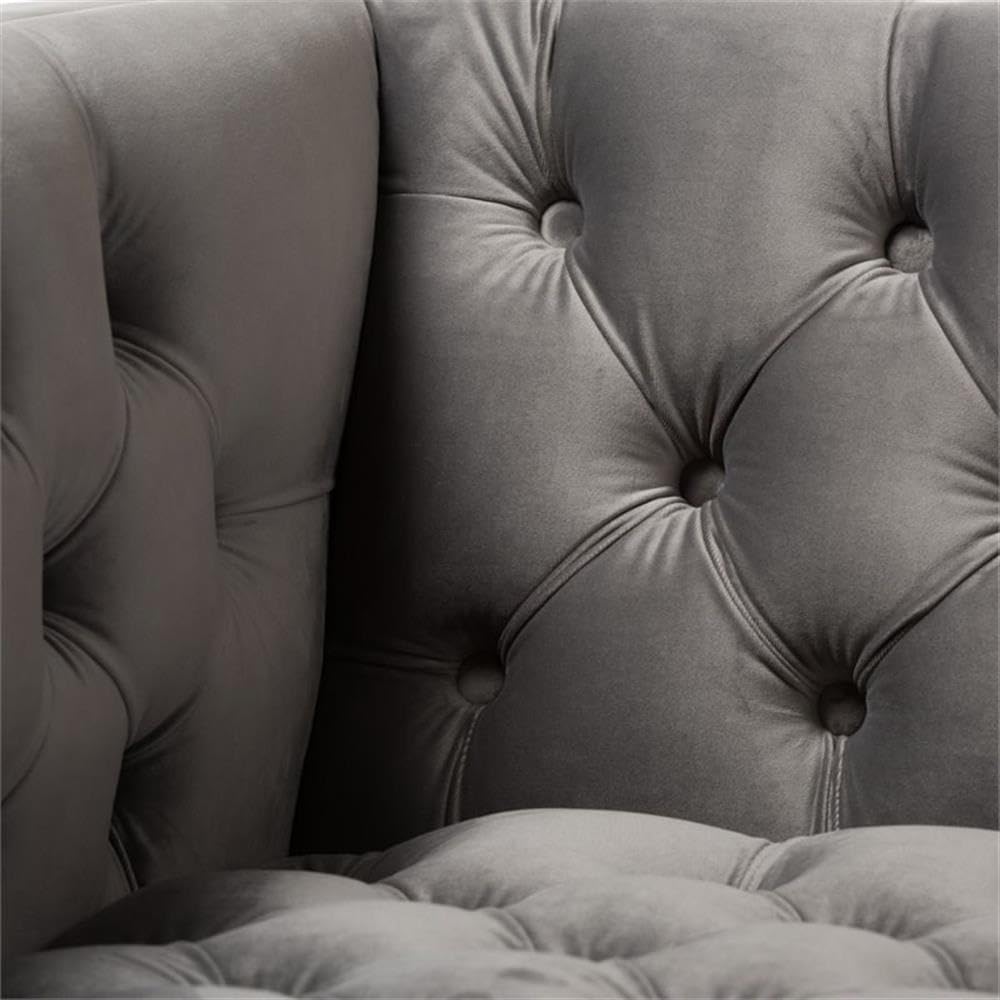 Baxton Studio Zanetta Velvet Tufted Lounge Chair in Grey and Gold