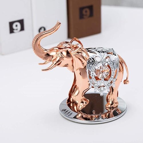 Miniatura 8 de Matashi Adorno de elefante de Navidad – Figura chapada en oro rosa y plata con cristal – Figura decorativa de mesa para decoración del hogar – Ideal