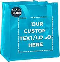Vista 1 de DISCOUNT PROMOS Bolsas de tela reutilizables personalizadas para compras de comestibles, paquete de 100 unidades, logotipo personalizado, texto