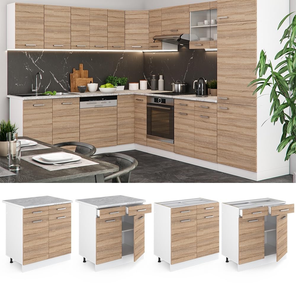 Vicco Mueble bajo de Cocina R-Line, Sonoma, 80 cm | sin encimera, para combinación libre dentro de sistemas de cocina modulares