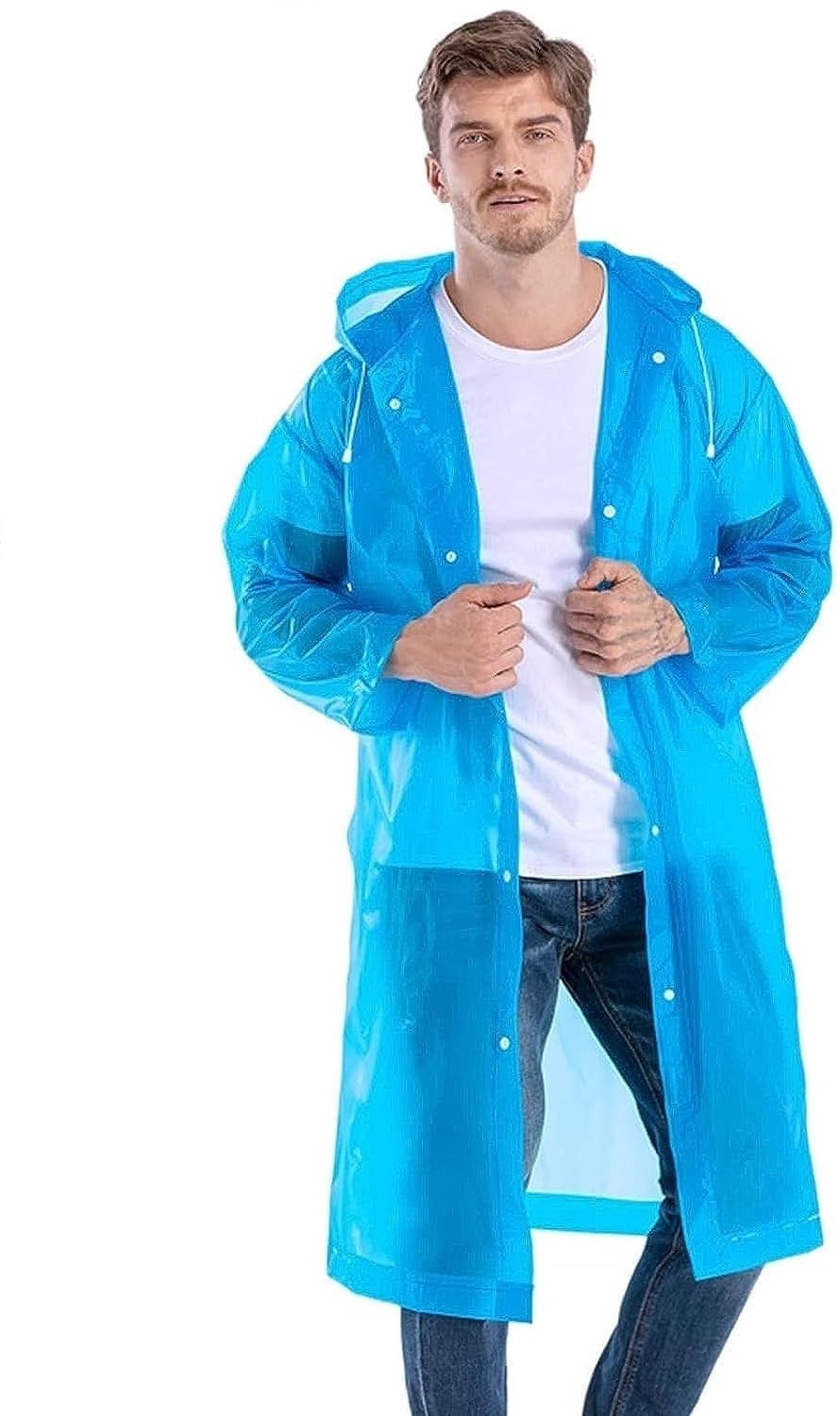 Casual Solid Men Raincoat (Ponchu Long Raincoat_Blue_1 Pcs)