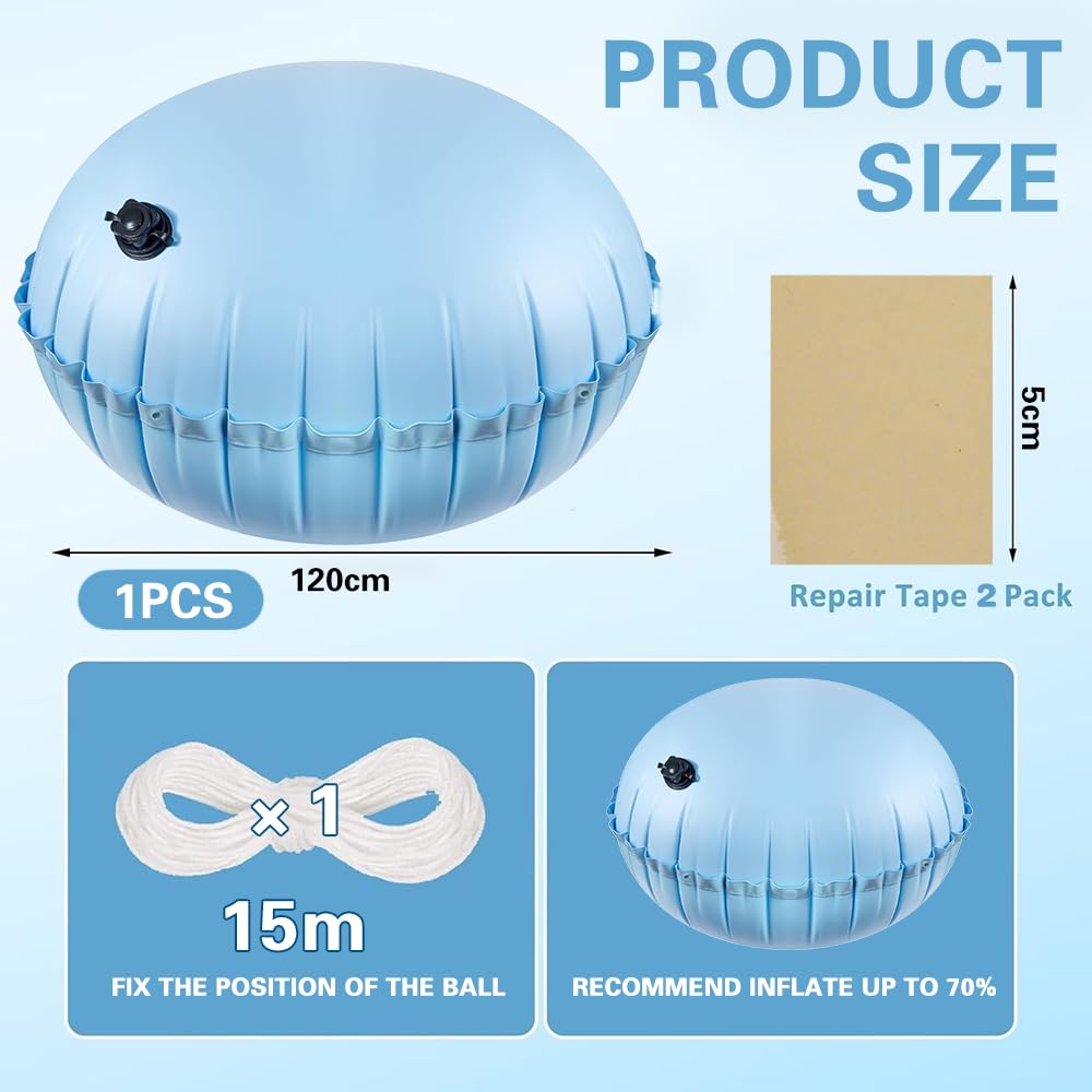 Cojín de Aire de Piscina,Cojín de Piscin 120 ×120CM para Invierno,Cojín de Piscina Cobertor,Almohadas de Aire para Piscinas-con 15M Cuerda de Equilibrio-para Cubre Piscina,Protección contra el Frío