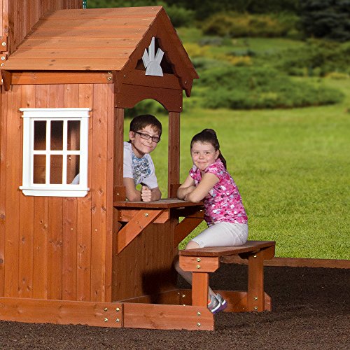 Backyard Discovery Shenandoah All Cedar Wooden Playset Swing Set With 2 Belt Swings, 2 Person Glider, 10 Ft Wave Slide, Covered Upper And Lower Playhouse, Play Kitchen, Rock Wall, Outdoor Bench #TOP4