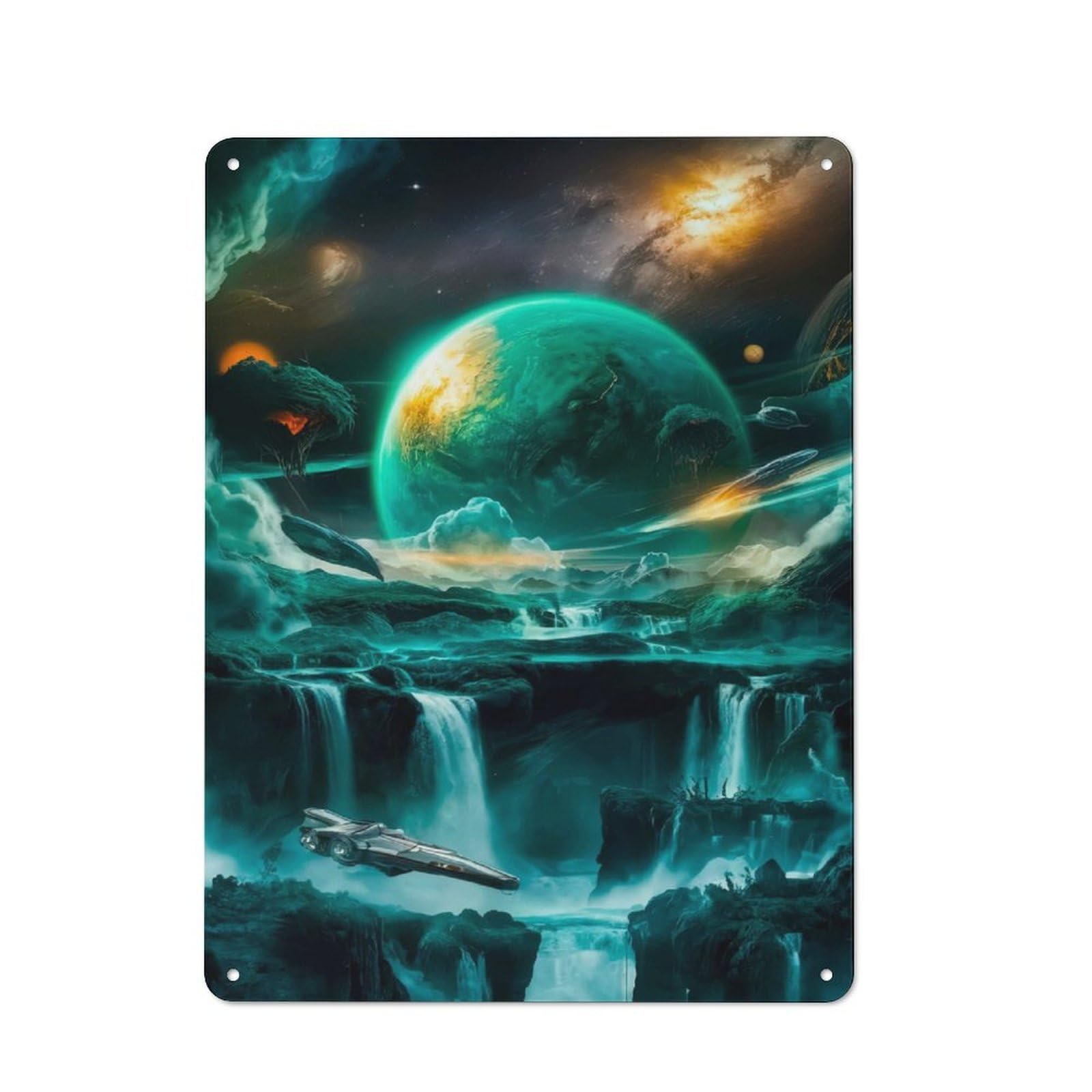 Junmoney Cosmic Waterfalls For Café Or Restaurant, Vintage Tin Wall Plaque 40X30cm, New Home Wall Decor For Café Owners And Decorators