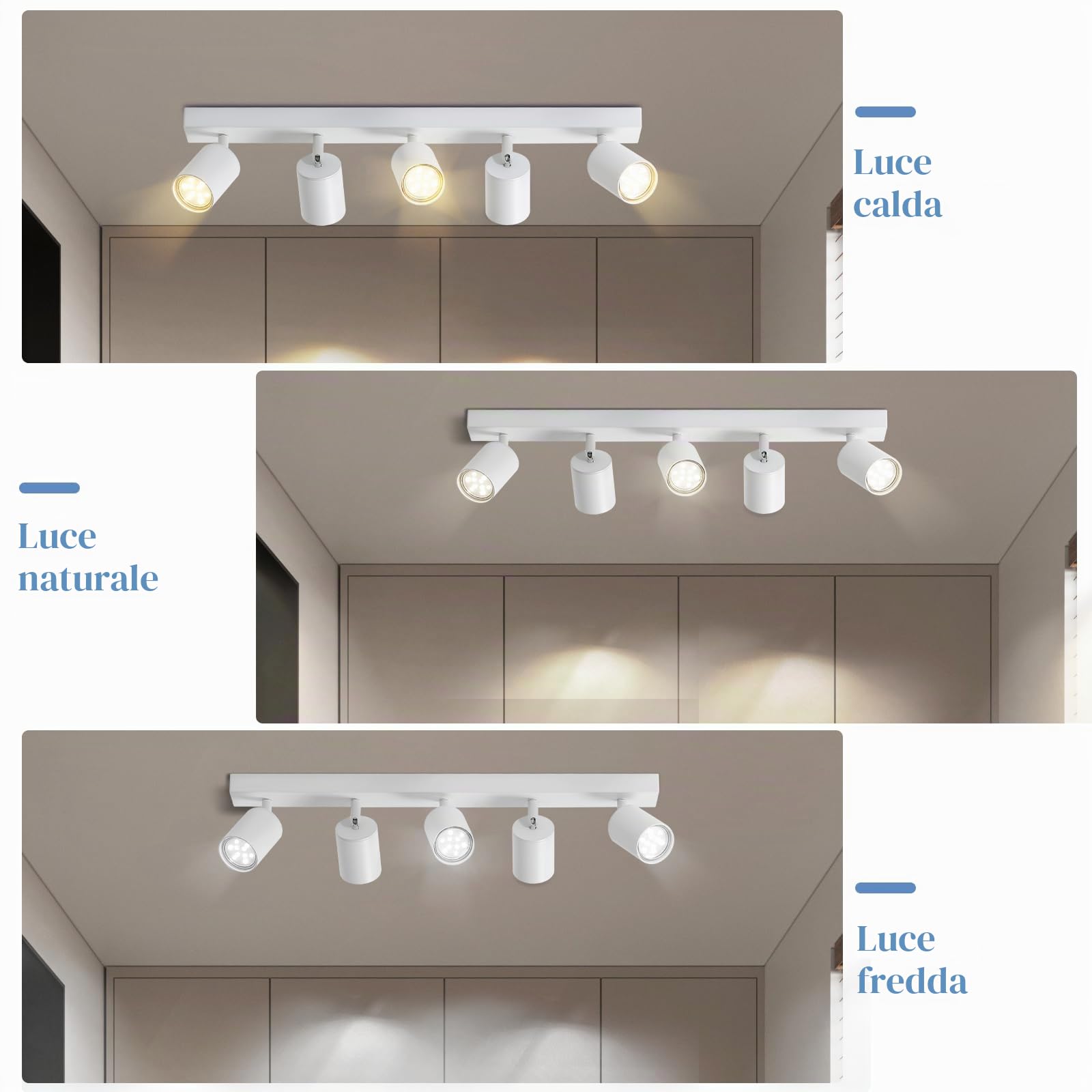 Faretti LED Soffitto 5 Luci Lampada da Soffitto Bianca Moderni | Orientabili Lampadario Faretti da Parete GU10 Illuminazione Interni per Soggiorno Cucina Salotto