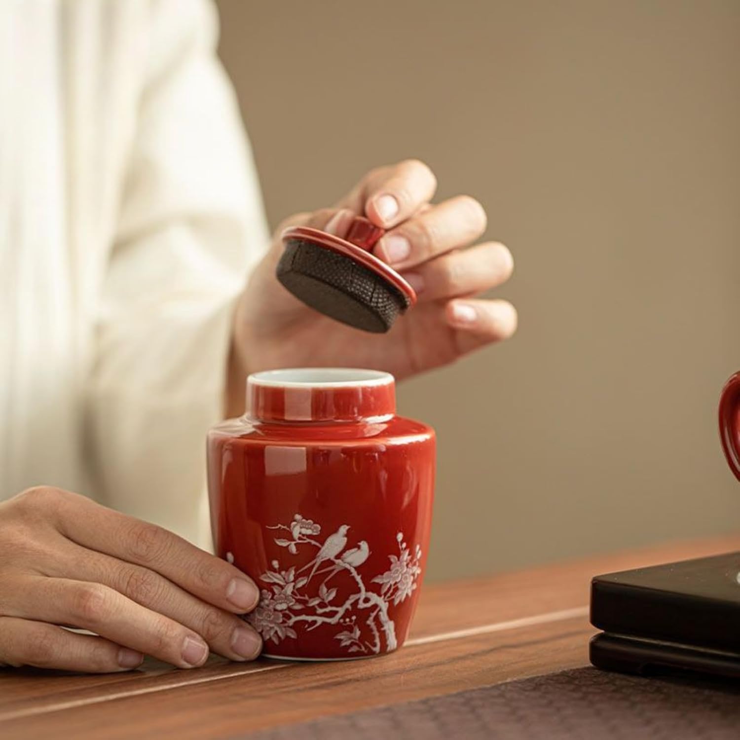 Ceramics Tea Canister, 250ml 8.5oz, Household Sealed Jar Kung Fu Tea Set Accessories