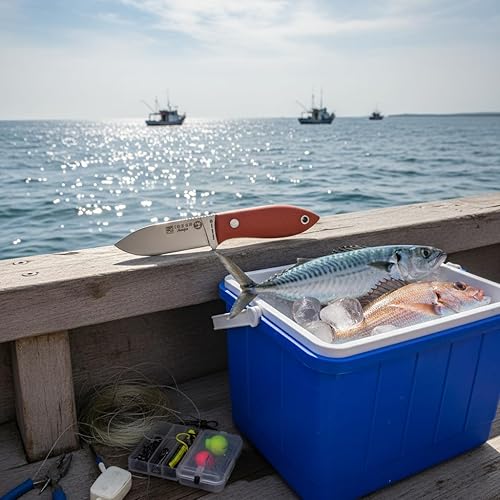 Miniatura 3 de Joker Cuchillo de caza BS9 Avispa CN117, mango de lona micarta naranja, hoja de 3.15 pulgadas de Sandvik 14C28N y funda Kydex, herramienta para