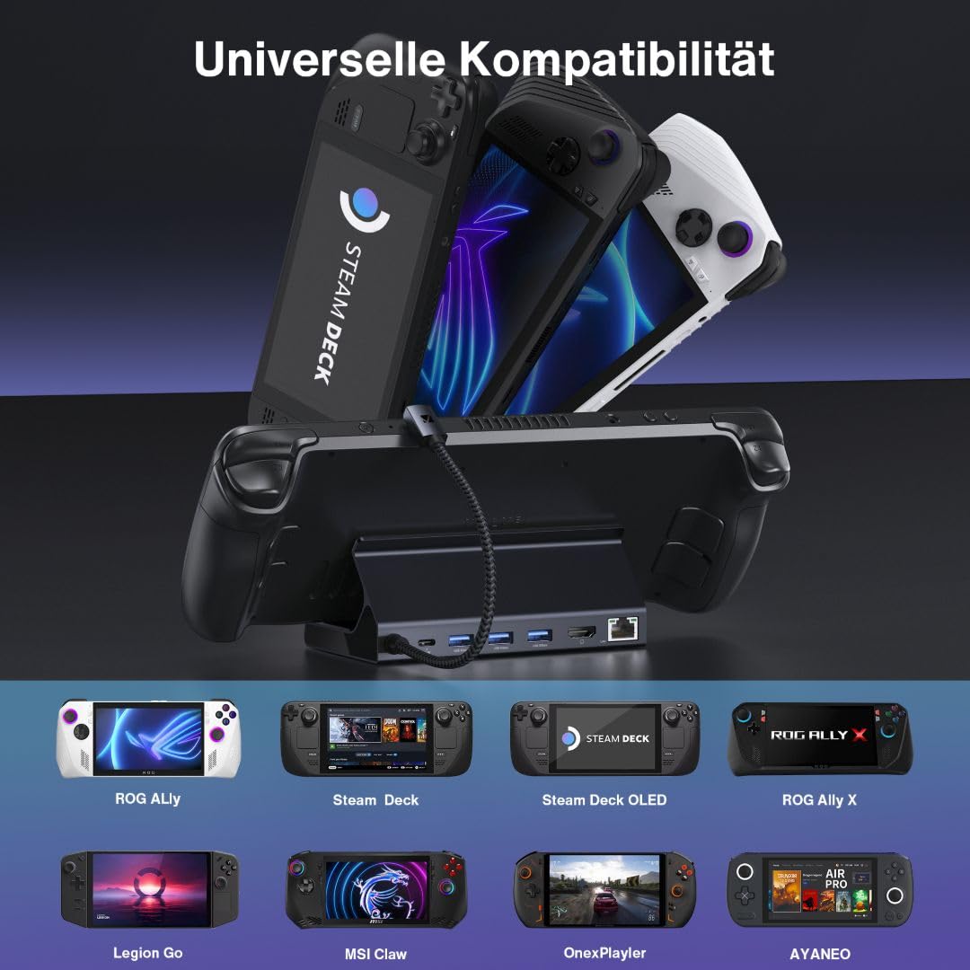 iVANKY Docking Station für Steam Deck/ROG Ally, HDMI 2.1 4K@144Hz, 1Gbps Ethernet, 3*USB-A 3.0, 100W USB-C Ladung, 8-in-1 Dock Kompatibel mit ASUS ROG Alloy X/Legion go/Valve Steam Deck OLED/MSI Claw