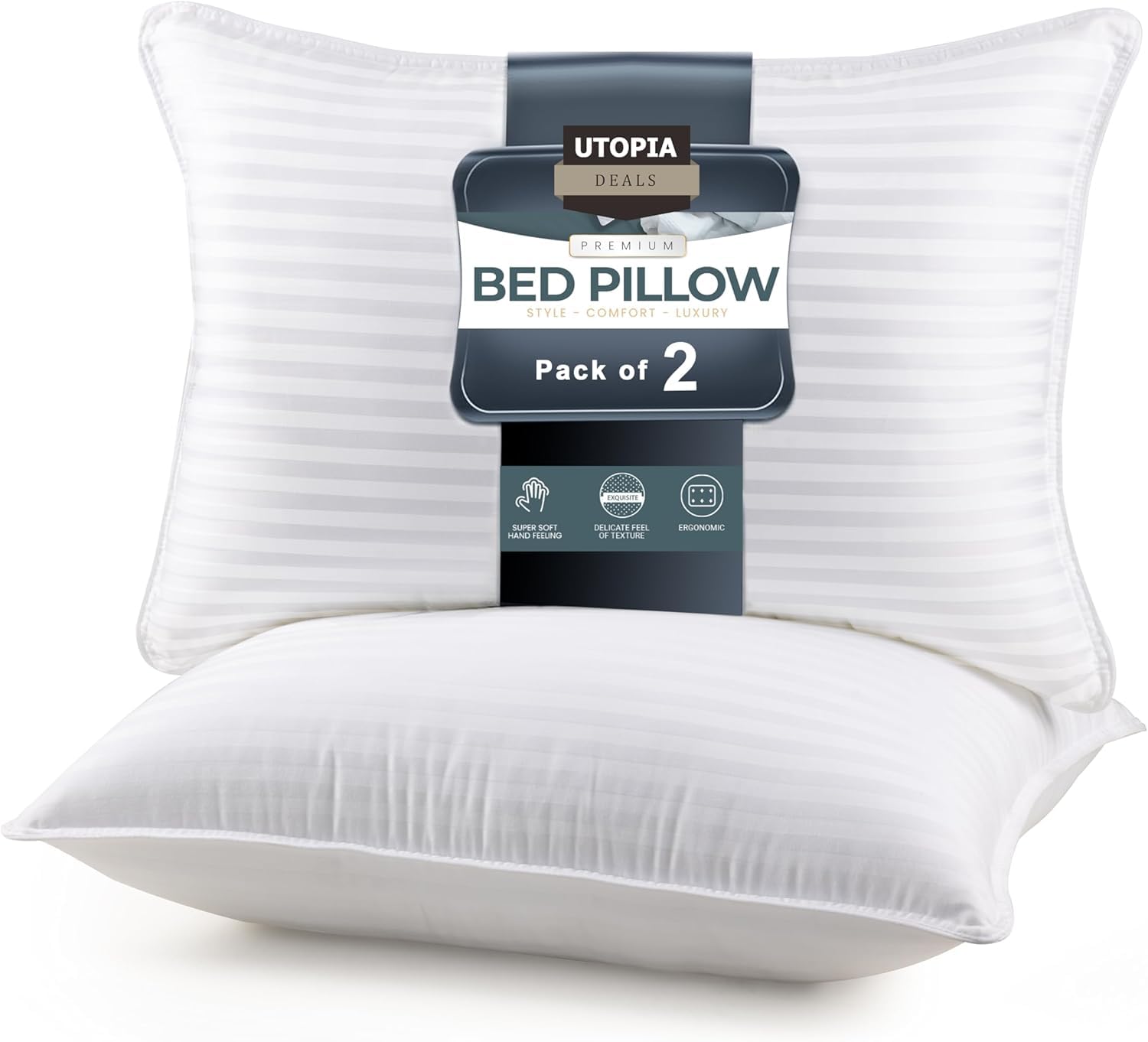 Utopia Bedding Bed Pillows for Sleeping Standard Size (White), Set of 2, Cooling Hotel Quality, for Back, Stomach or Side Sleepers