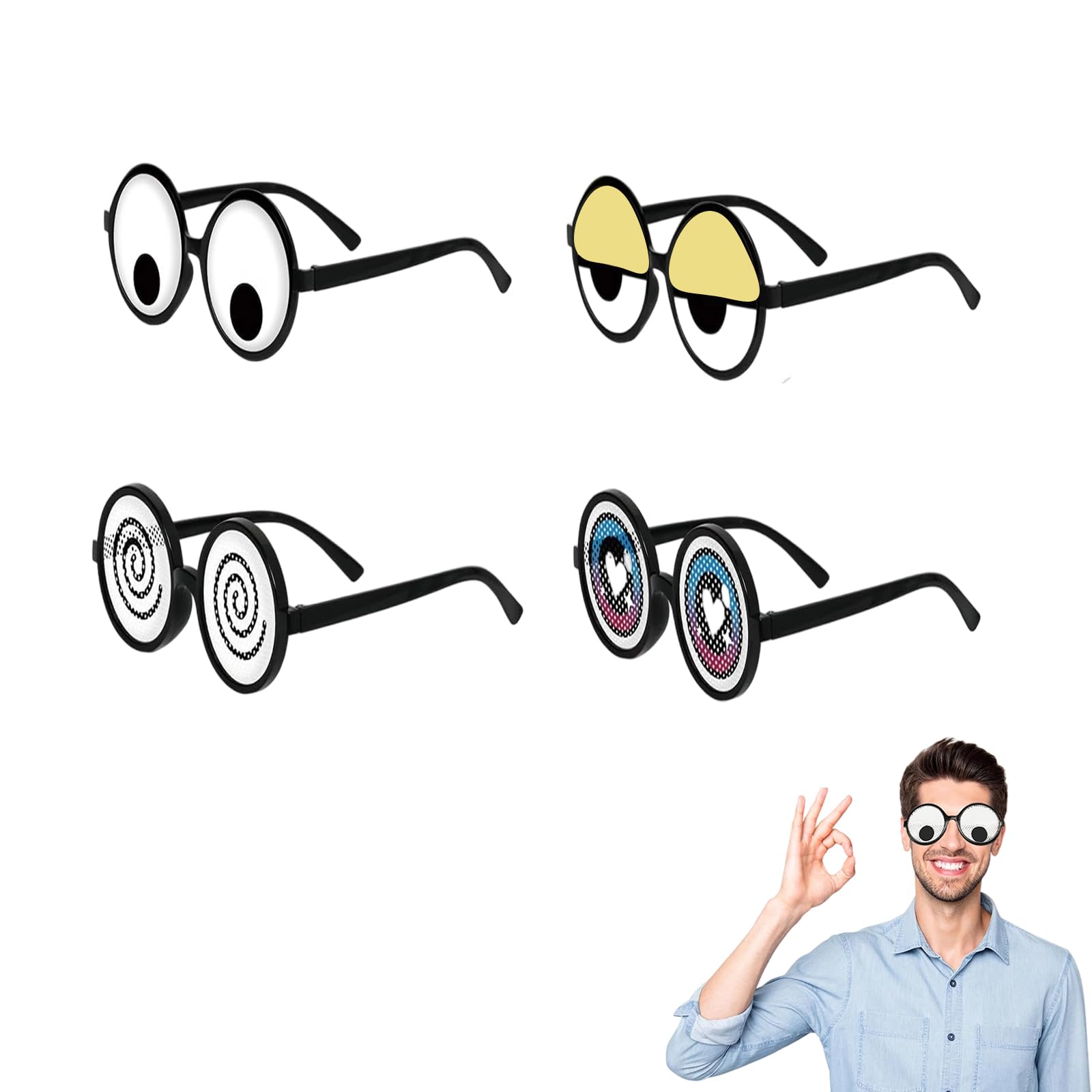 4Pcs Googly Eyes Glasses, Funny Glasses, Joke Glasses for Adults Halloween, Funny Glasses for Adults Amusing Accessories for Adult and Children's Parties