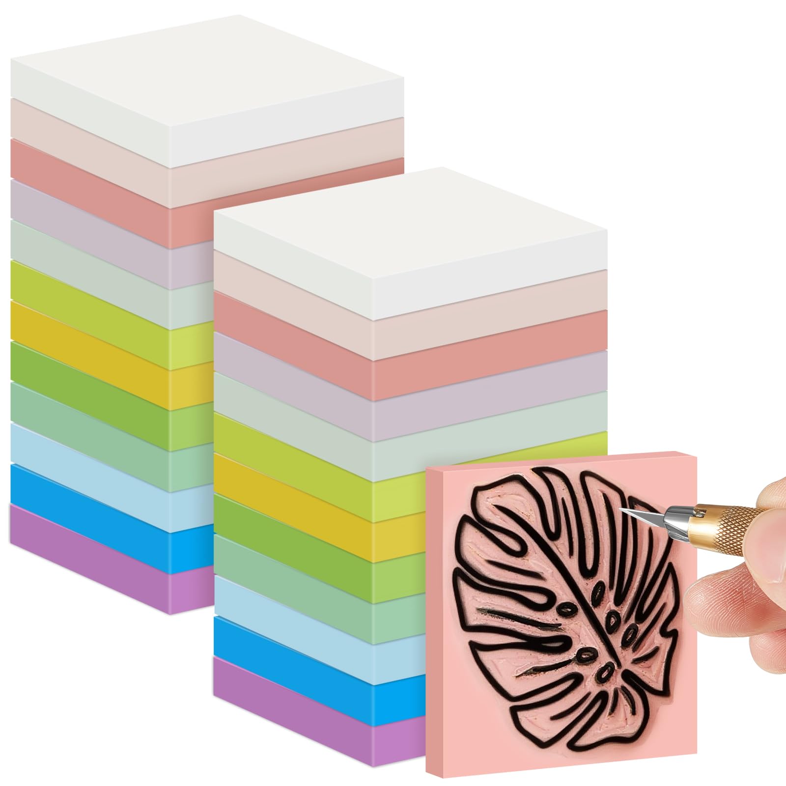 Frienda 24 Pcs 2" x 2" Rubber Carving Block Printmaking Stamp, Multicolor