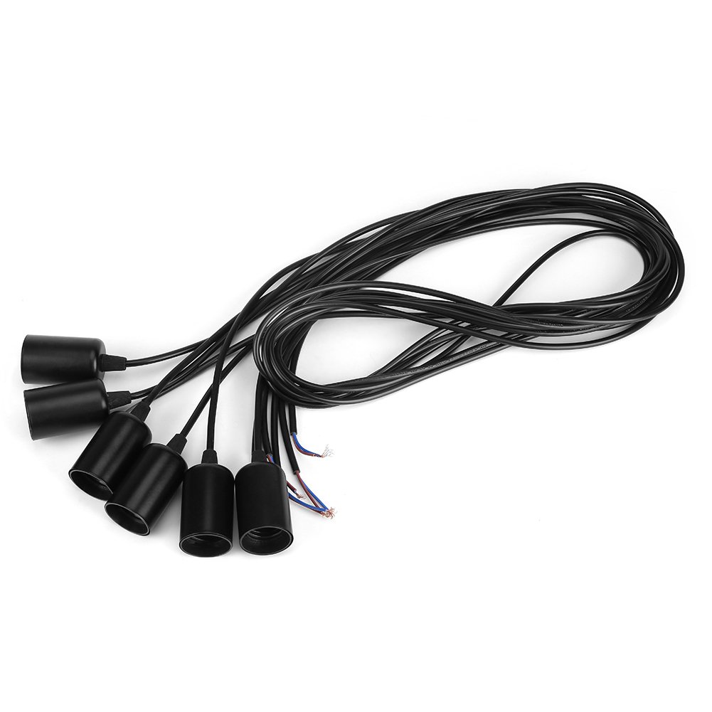 6-Kopf Vintage Industrie Pendelleuchtenhalter, Schwarz mit 2m Kabel