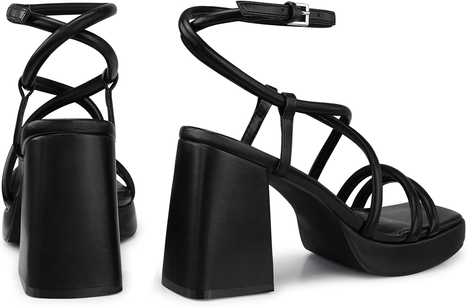 Women Chunky Platform Heels: 3.9 Inch High Heel Prom, Wedding, Party, Square Open Toe Heeled Sandals, Strappy Comfortable Sexy Dressy Heels - Image 4