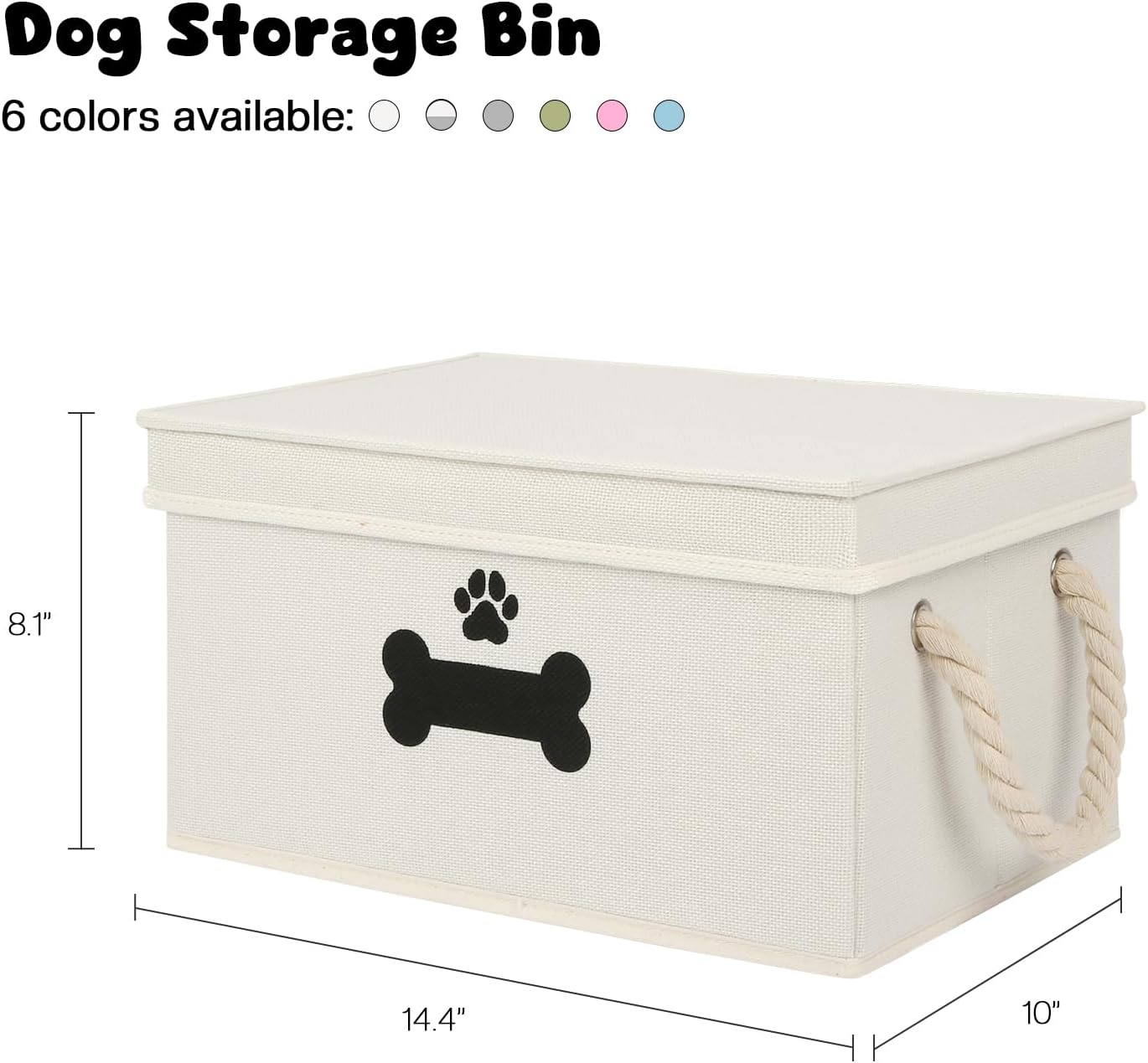 Dog Toy Basket with Lid, Dog Basket for Toys, Dogs Toy Box with Cotton Rope Handles, Collapsible Storage Bins for Pet Toys, Dogs Storage Organizer, Beige Beige Medium