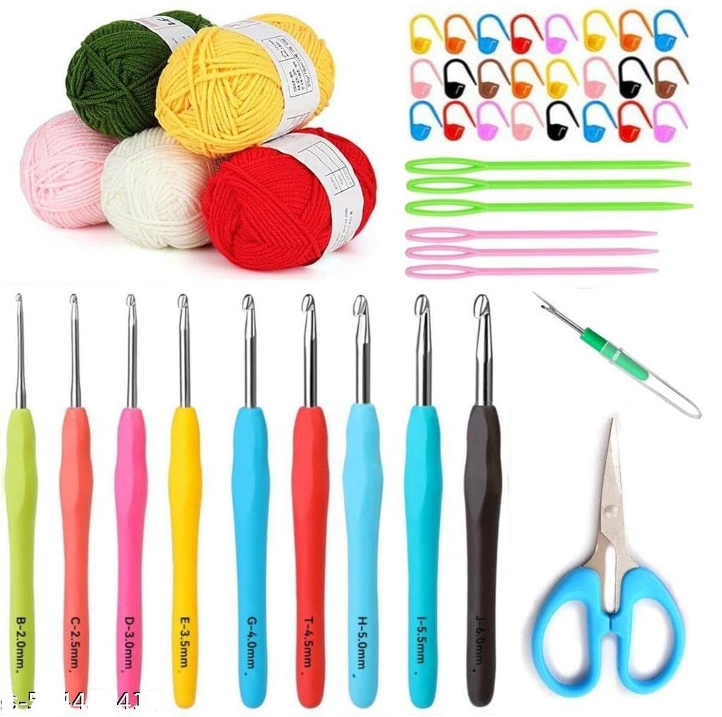 46 Pcs. Full Crochet Hook Set for Beginners & Adults, Complete Crochet Starter Kit with 9 Ergonomic Grip Crochet Hooks, Multi-Color Yarn Skeins, Stitch Markers, Large Eye Needles, Yarn Cutter & Seam Ripper Craft Supplies-image-28