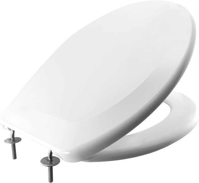 BEMIS Ashford Thermoplast White Toilet Seat | WC seat with Plastic Bumpers Molded into The seat | Adjustable Metal Hinge | Unbreakable and Recyclable Long-Lasting thermoplastic | Easy Installation