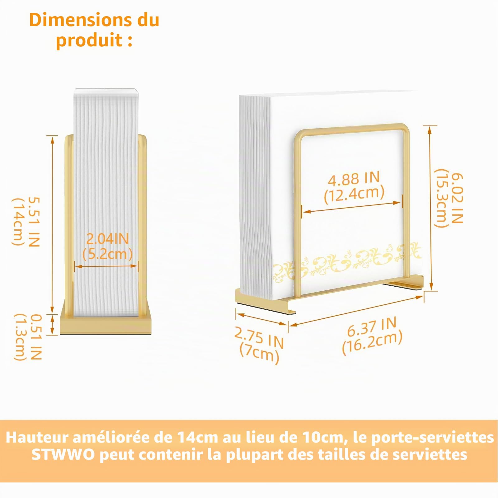 STWWO Porte-serviettes de Table en Métal Support de Serviette Papier Moderne Porte Serviette Distributeur de Serviettes Décoration pour La Maison Cuisine Restaurant, Doré