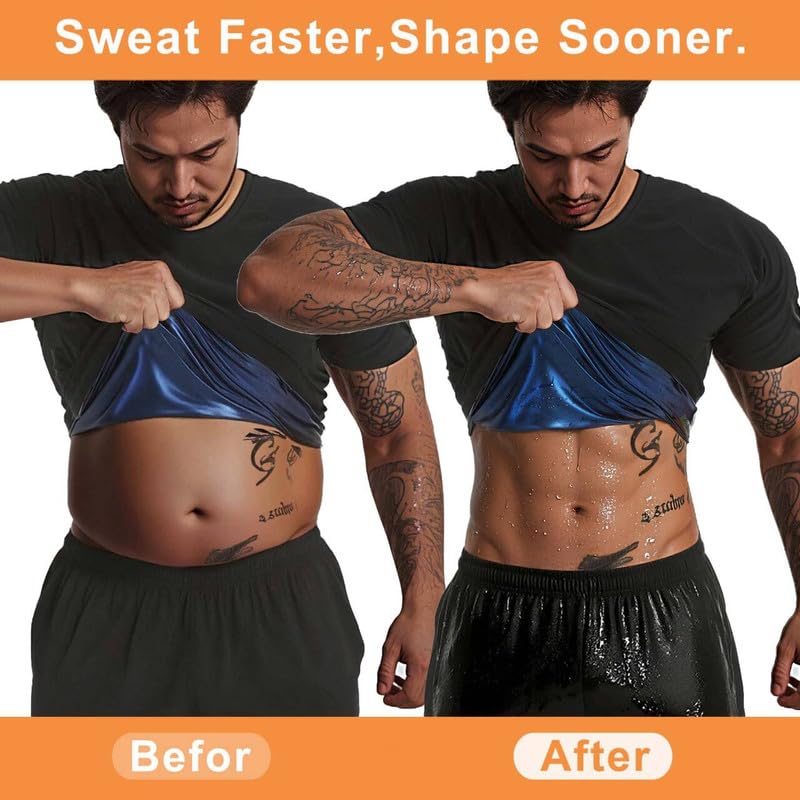 Image of Sauna Shirt for Men Short Sleeve Compression Sweat Suit Loss Body Shaper T-Shirt Heat Trapping Workout Gym Exercise