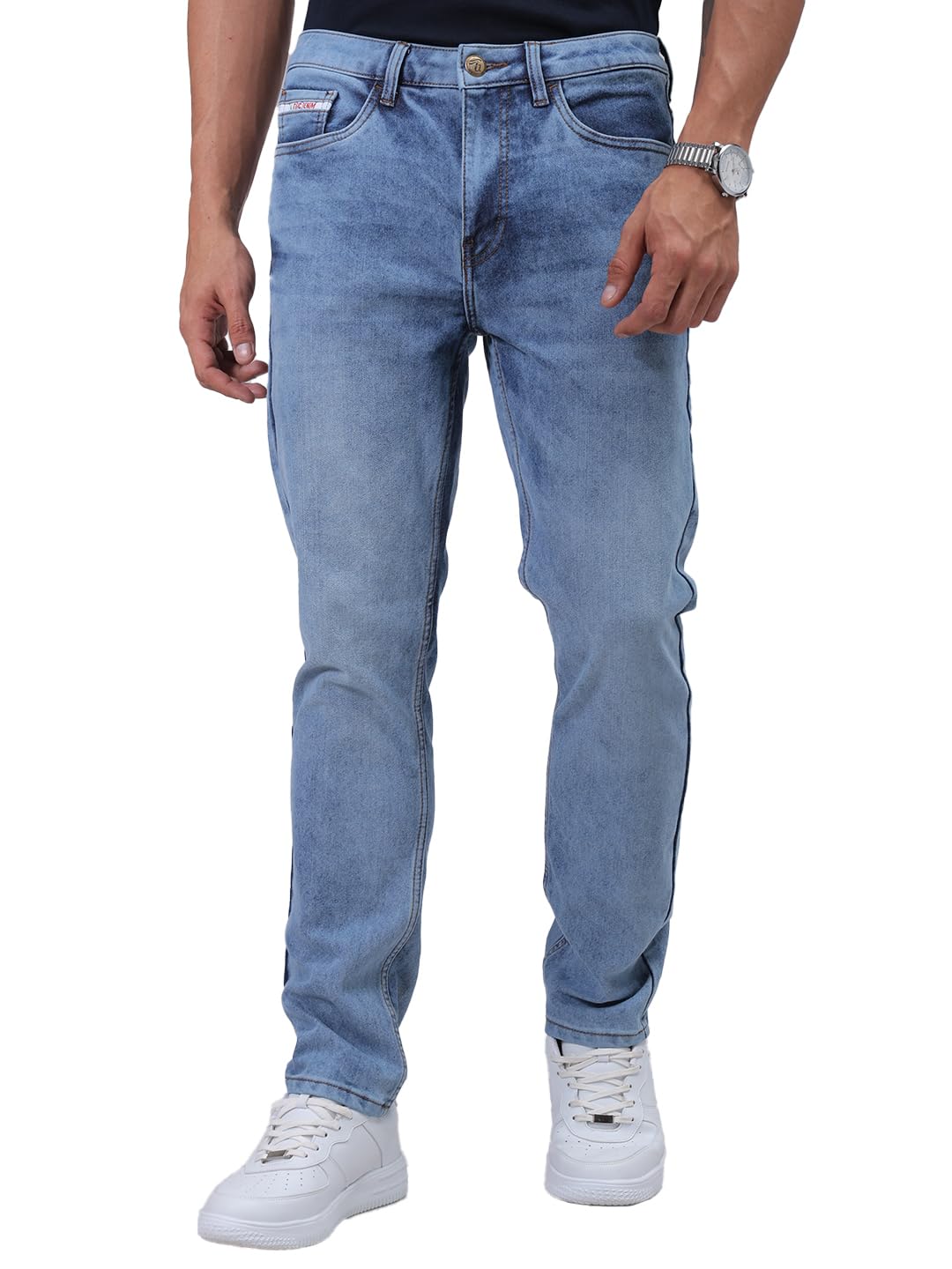 The Indian Garage Co Men’s Slim Fit Mid Rise Solid Mid-Rise Jeans The Indian Garage Co Men’s Slim Fit Mid Rise Solid Mid-Rise Jeans