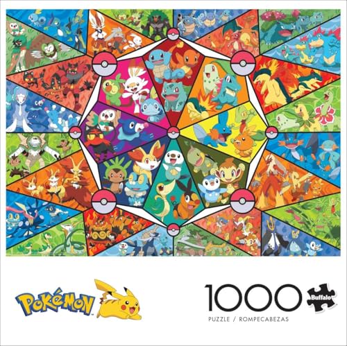 Rompecabezas Pokémon Stained Glass Starters de Buffalo Games, 1000 piezas | Arte Pokémon, póster a tamaño real incluido, piezas cortadas con precisión, desafío experto, fabricado en EE.UU., ideal para exhibición miniatura 3