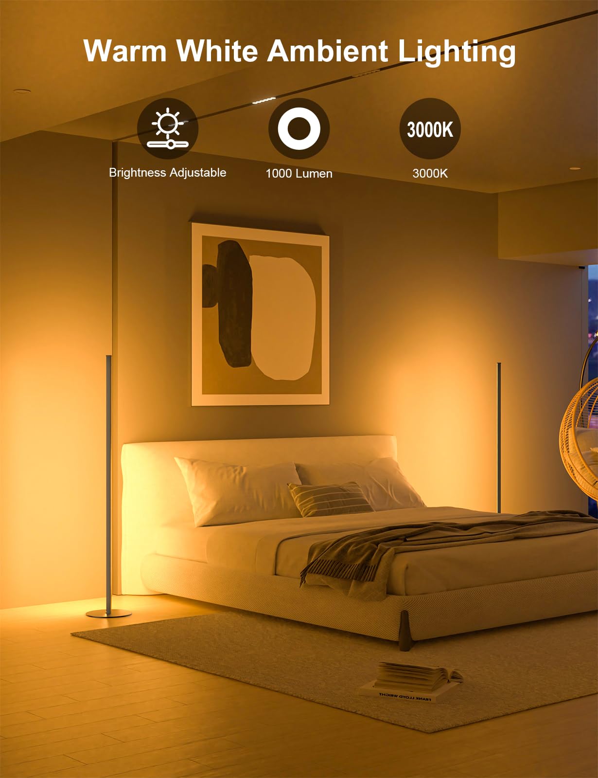 Lampa stojąca LED do salonu, ściemnialna lampa stojąca z pilotem zdalnego sterowania, 16 milionów kolorów DIY, synchronizacja muzyki, ciepłobiała lampa narożna z funkcją timera, 140 cm, lampa narożna