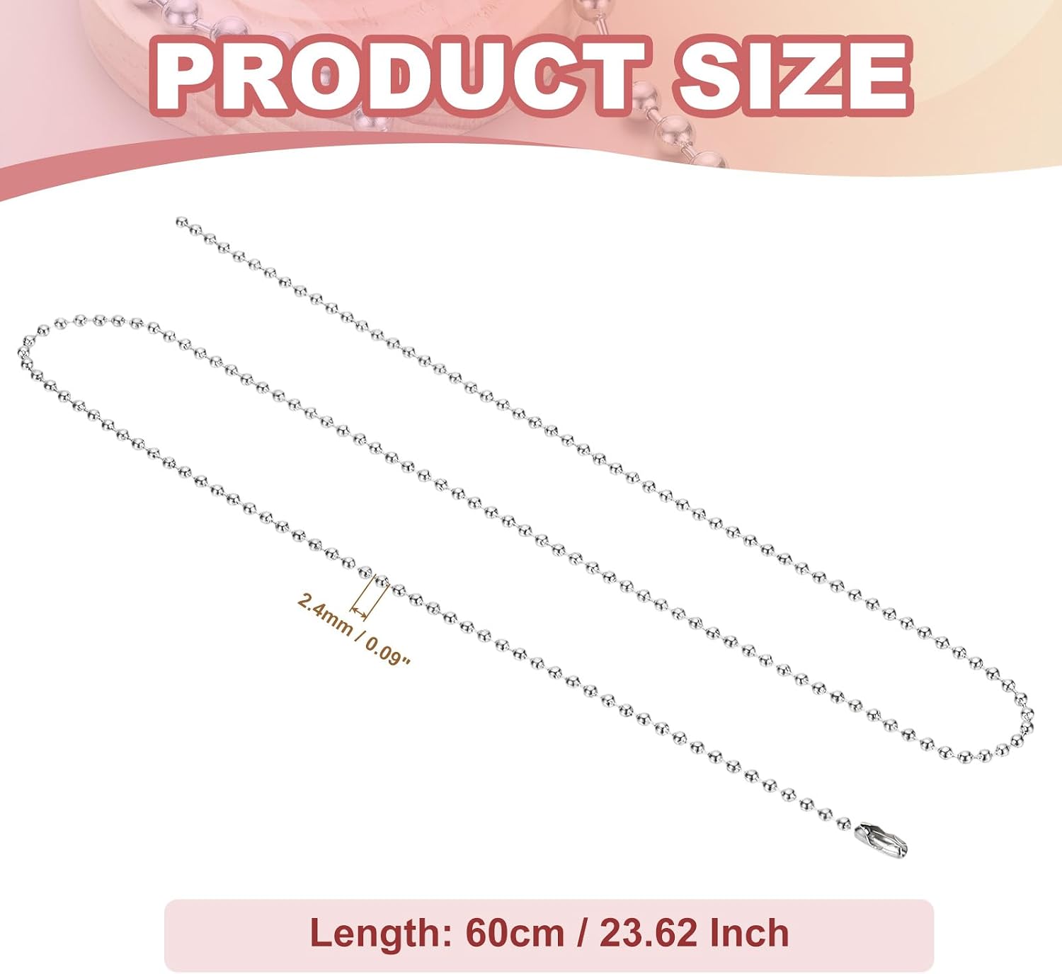 PATIKIL Silver-tone Beaded Chain Necklace, Titanium Steel 2.4mm Bead Ball Chain Necklace Y2K Punk Necklace for Women and Men Jewelry Gift, 24 Inch Length
