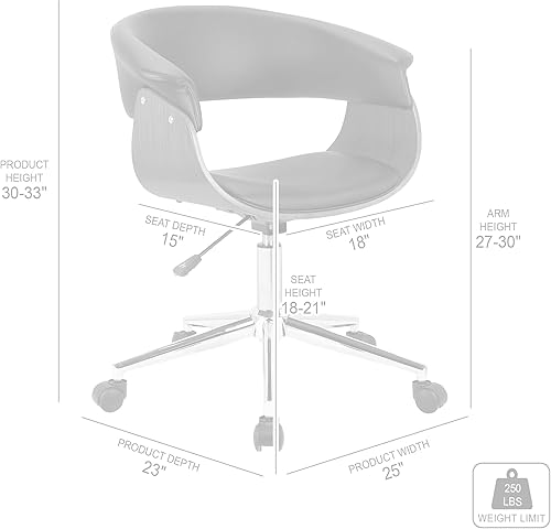 Miniatura 15 de Armen Living LCDAOFCHBL Daphne Silla de oficina de piel sintética negra, con acabado cromado. Bellevue,Cuero de imitación negro,Acabado