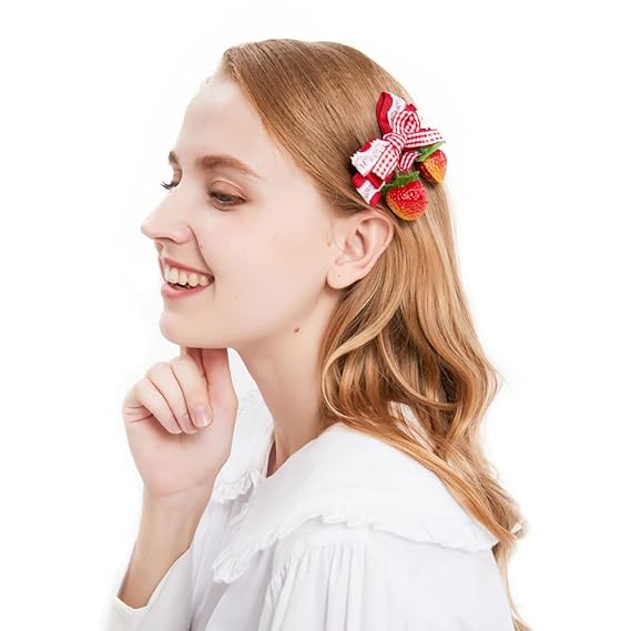 BLESSI Women Hairpin Strawberry Lace Lolita Hair Accessory 1 Pairs