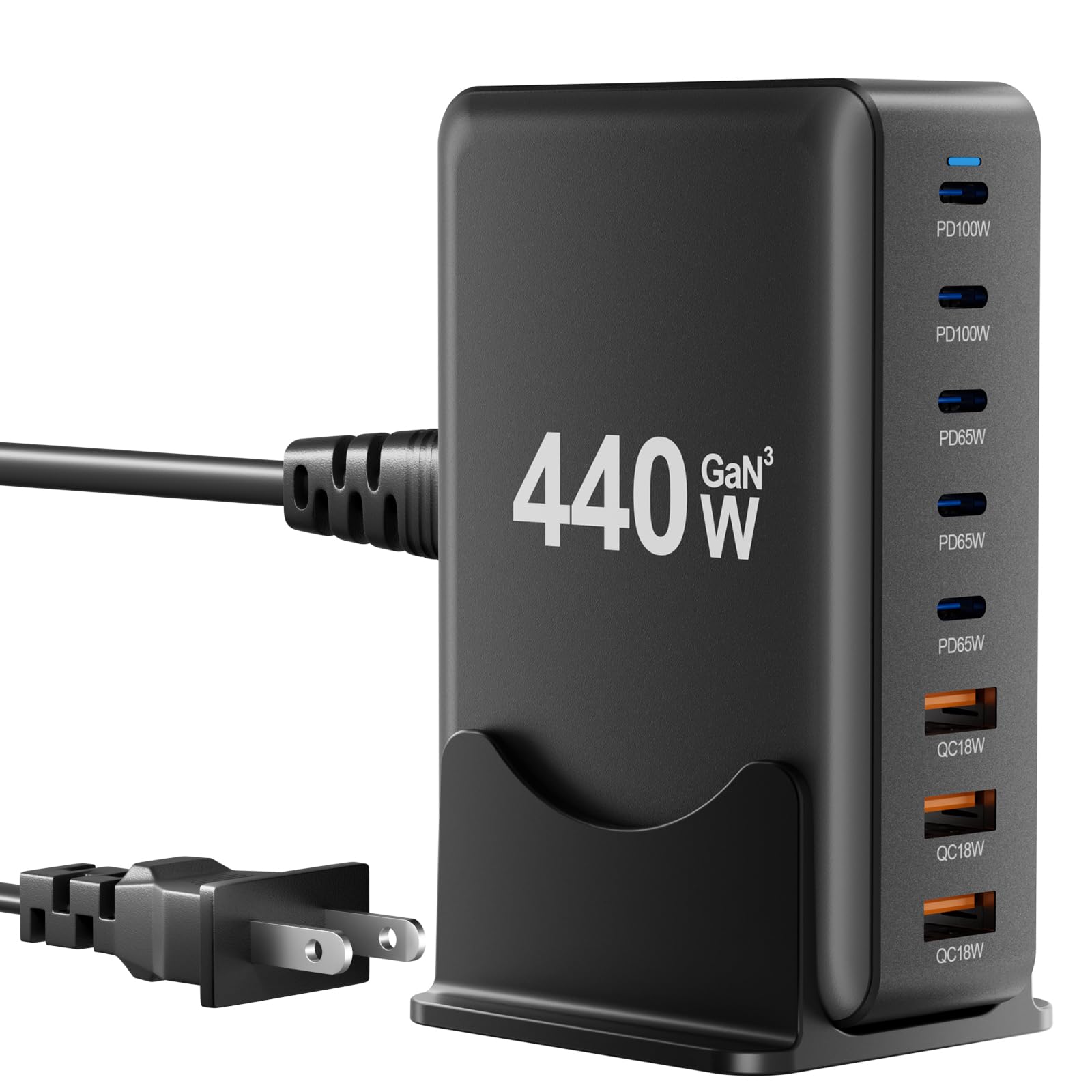 440W USB C Fast Charger Block, 8 Port Charging Station, GaN Ⅲ Multi Port Charging Station Hub for Multiple Devices, Multiport USB Charger Station Compatible with MacBook iPhone iPad Dell