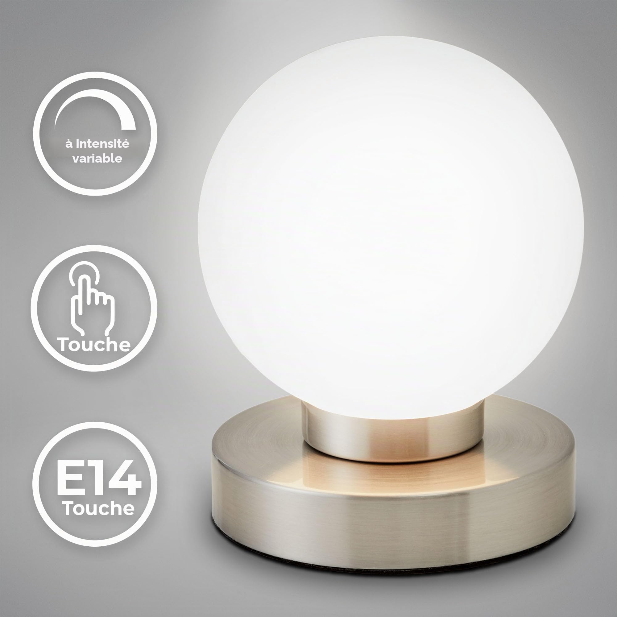 B.K.Licht lampe de chevet tactile 3 intensités, lampe de table avec fonction Touch, lumière de lecture, éclairage chambre, chambre enfant bébé, 3 niveaux de luminosité, Métal