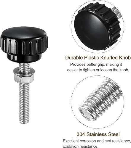 Miniatura 157 de uxcell Juego de 4 perillas moleteadas, tornillos de pulgar con tuercas y arandelas, rosca macho métrica M6 x 1.378 in, cabeza de plástico de 0.984