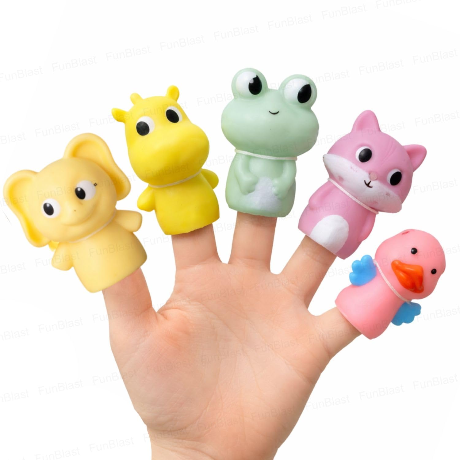 FunBlast Finger Puppet Toys - Aquatic Animal Puppet Toys for Kids, Washable Rubber Finger Puppets for Toddlers, Early Learning Storytelling Toy, Pretend Play Toy for Boys & Girls (Pack of 5)