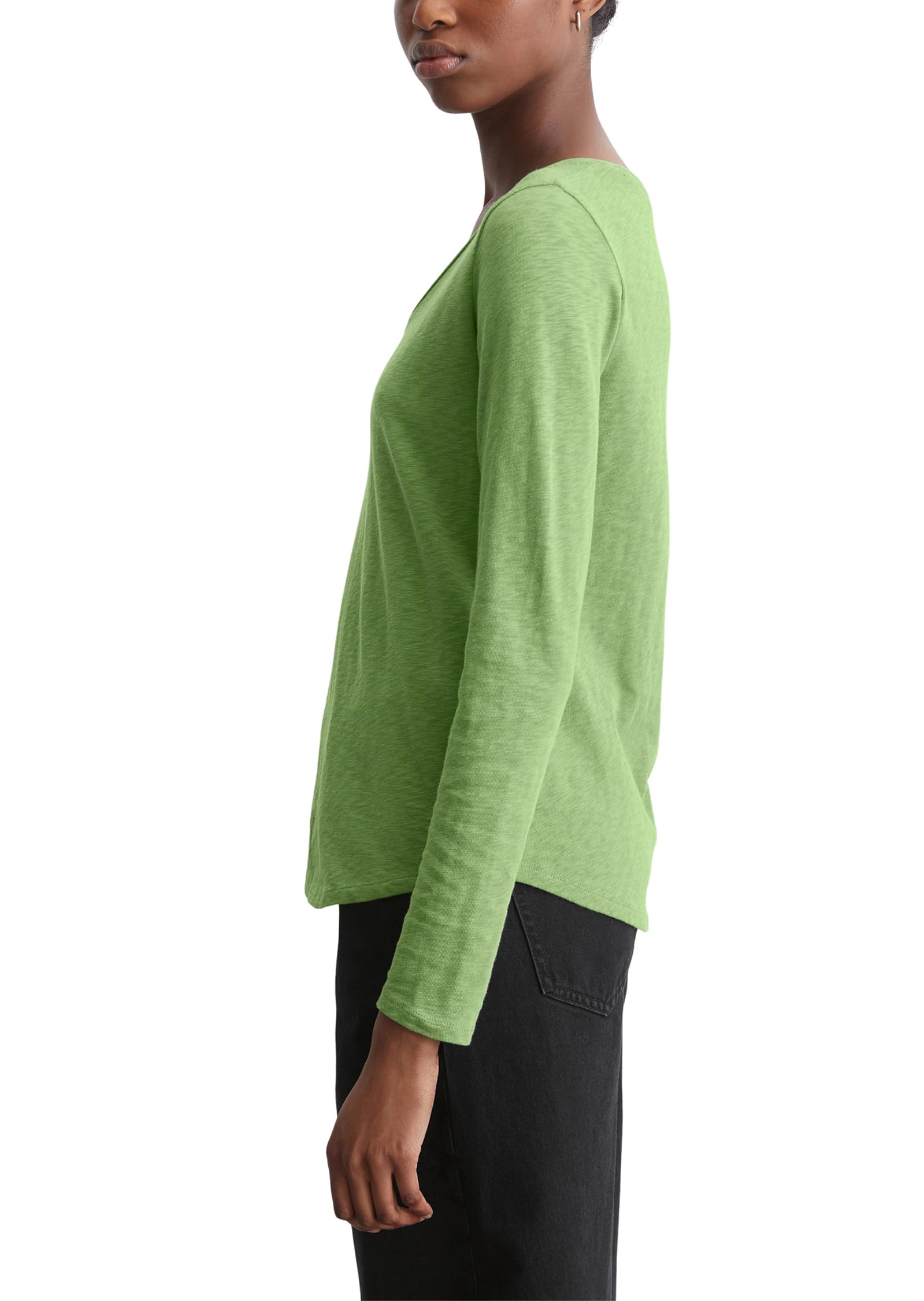 Marc O'Polo Denim Damen Langarmshirt aus Bio-Baumwolle mit V-Ausschnitt, Grün (Herbal Garden), XXS – Ansicht 3