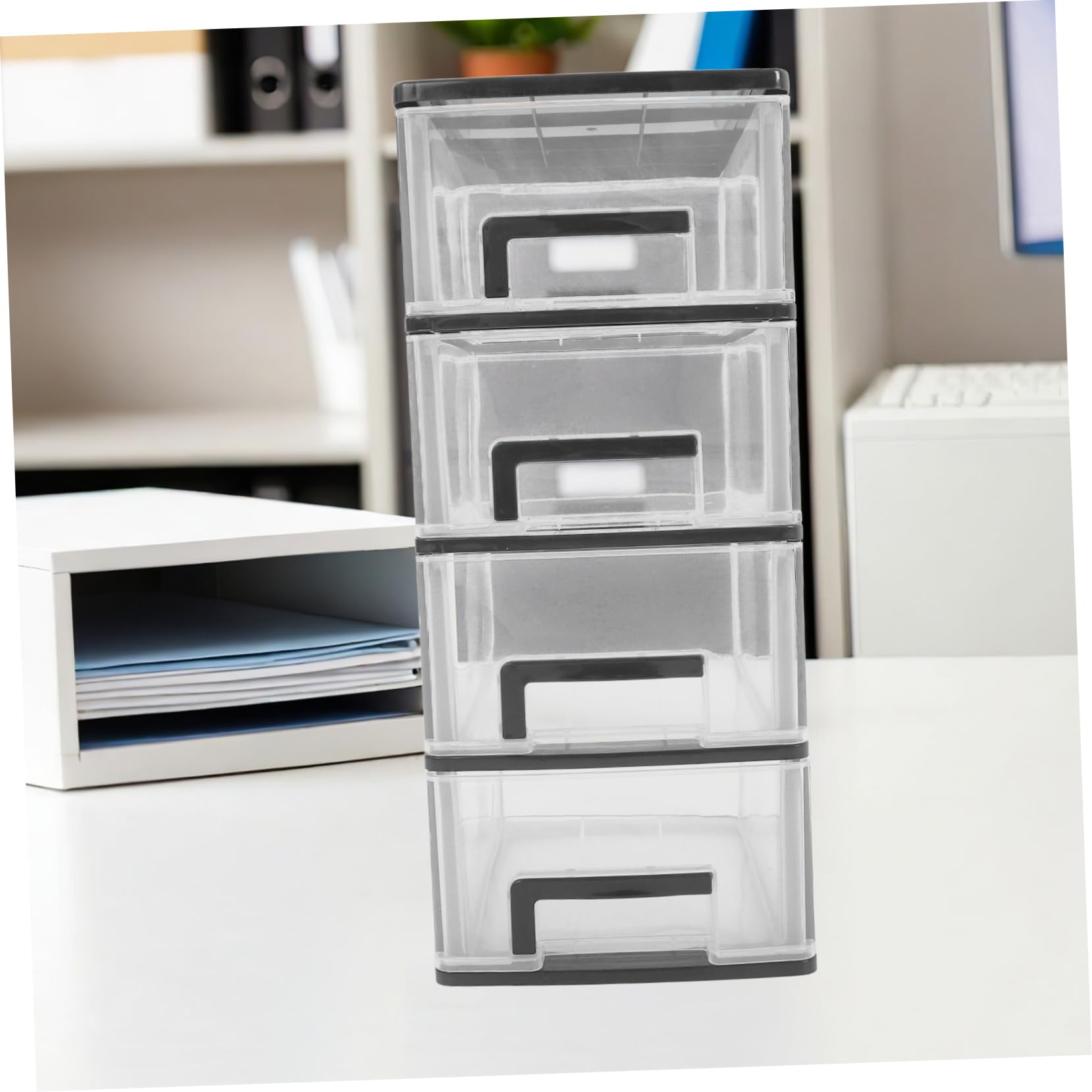 SHERCHPRY Cassettiera da Scrivania in Plastica Trasparente a 4 Strati Cassetti Leggeri in Pp, Organizer Compatto per Desktop, per Mantenere Ordine e Pulizia