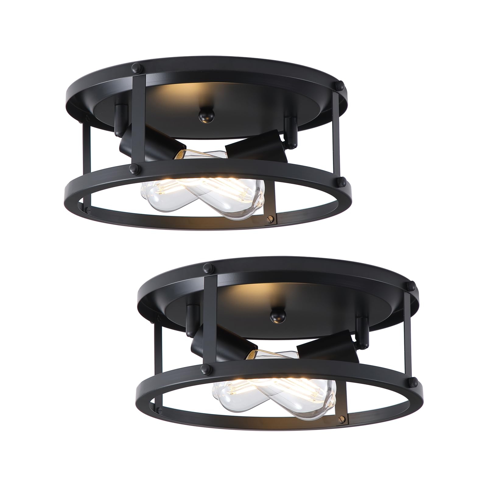 Yuniexuber 2 Pack Black Farmhouse Flush Mount Ceiling Light,2-Light Rustic Hallway Lighting Fixtures,Industrial Light Fixtures Ceiling Mount for