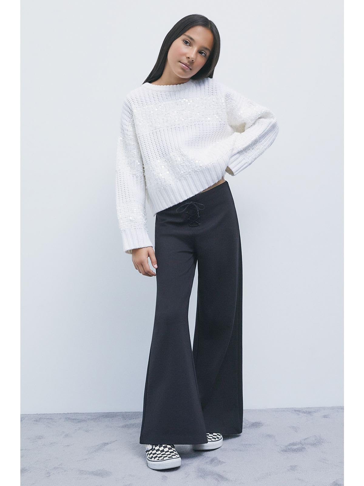 PATRIZIA PEPE Pantalone Palazzo Nero con Intreccio Stretch