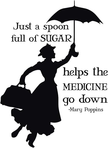 Mary Poppins Quote A Spoon Full of Sugar Makes The Medicine Go Down | Adhesivo de vinilo para decoración del hogar para dormitorio de niños y niñas,