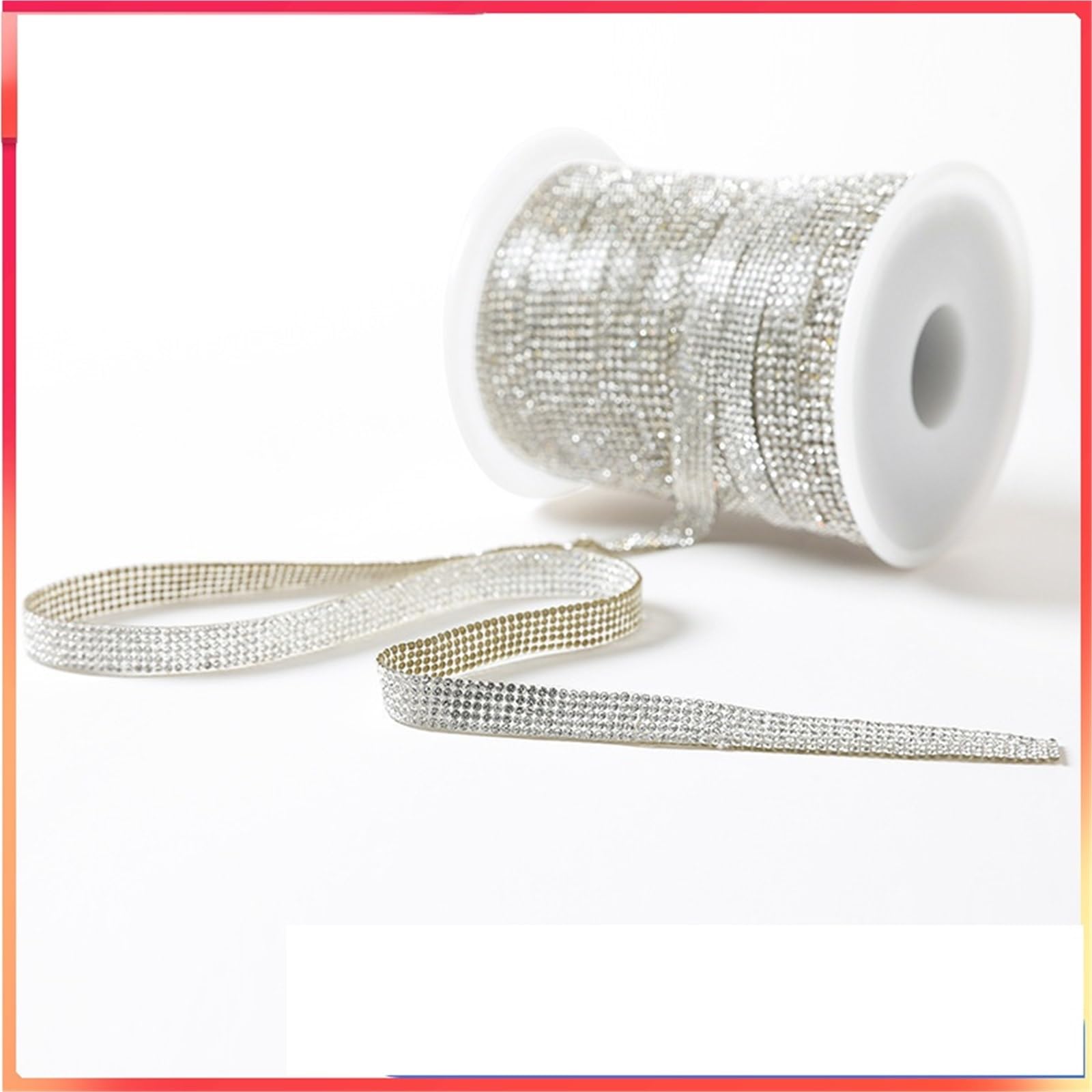 Diamentowe satynowe wstążki Kryształowa rolka, 10 Yards White Rhinestone Ribbon Multiple Sizes For DIY Crafts(16row 3.4CM)