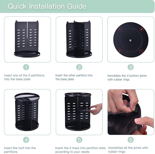 Miniatura 8 de Organizador de maquillaje giratorio de 360 grados, soporte giratorio ajustable para automaquillaje, exhibidor plegable de almacenamiento para
