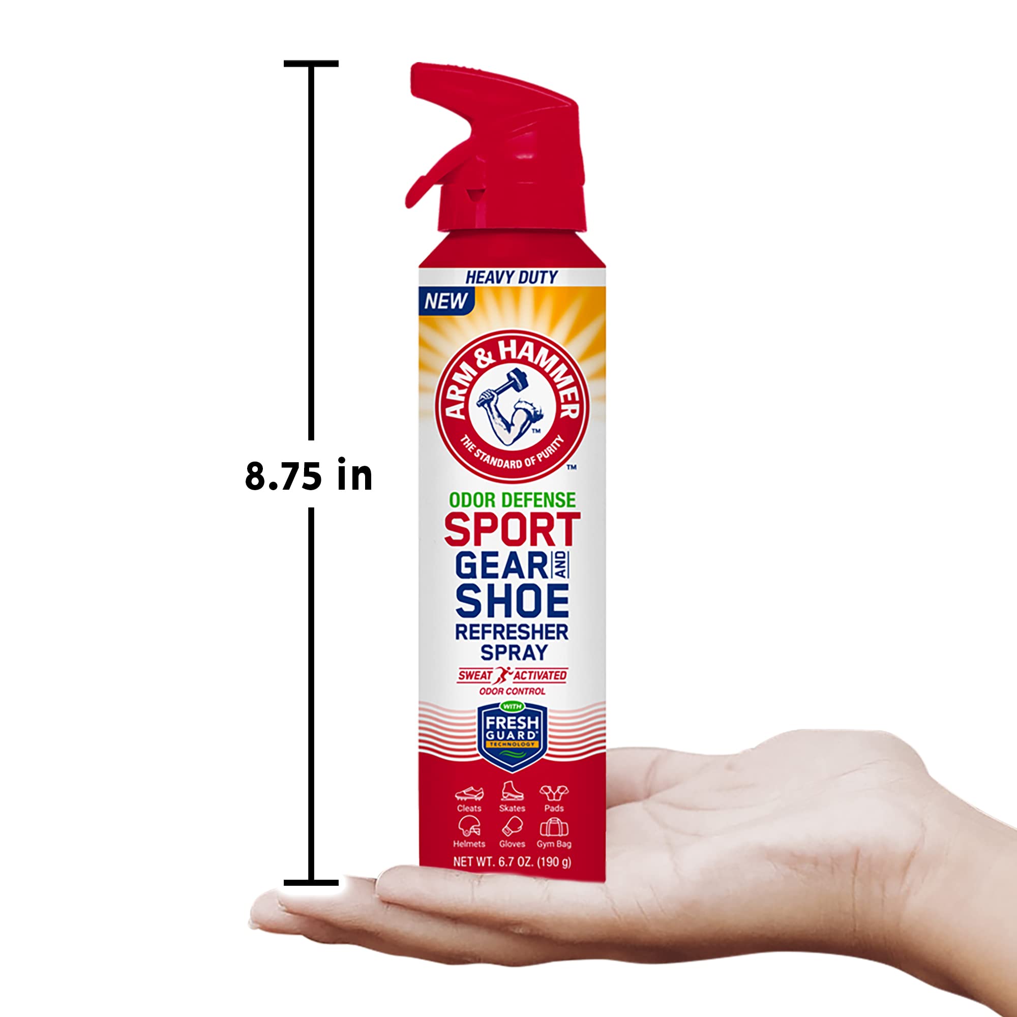 Arm & Hammer™ Sport Gear & Shoe Refresher Spray, Heavy Duty Odor Defense for Sports Gear and Footwear, Deodorizer for Gym Bags, Boxing Gloves, Hockey Equipment, and Football Pads (6.7 oz)