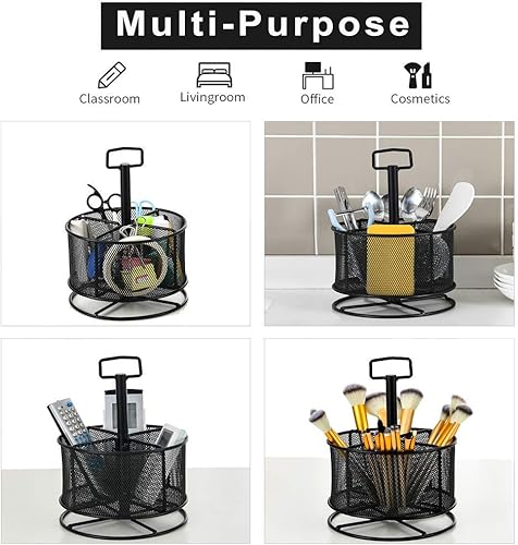 Miniatura 4 de Marbrasse Soporte multifuncional de malla giratorio de 360 grados + organizador de escritorio de malla con 2 cajones