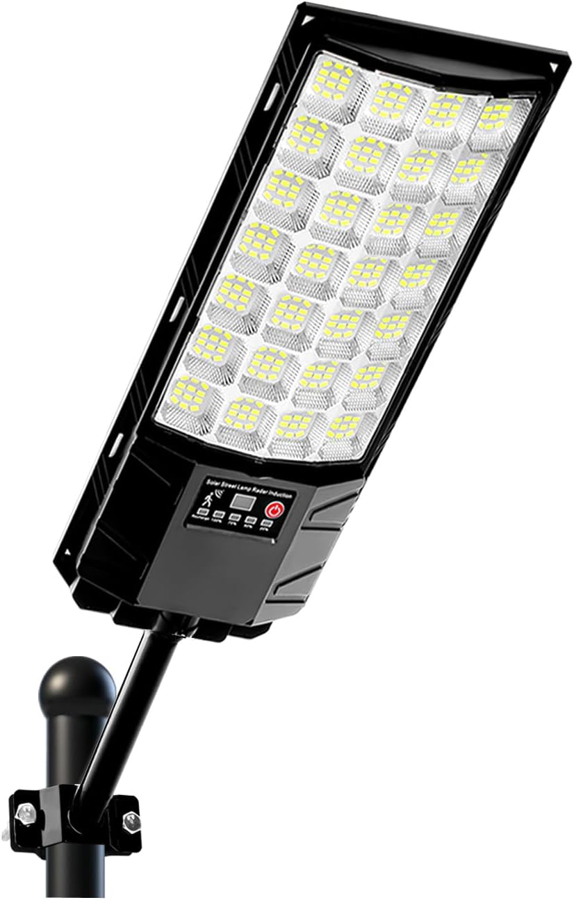 Solar Street Lights, Outdoor Flood Light, Dusk to Dawn, 6500k Dimmable Security Lamps with Remote Control, IP66 Waterproof Solar Powered Parking Lot Lights