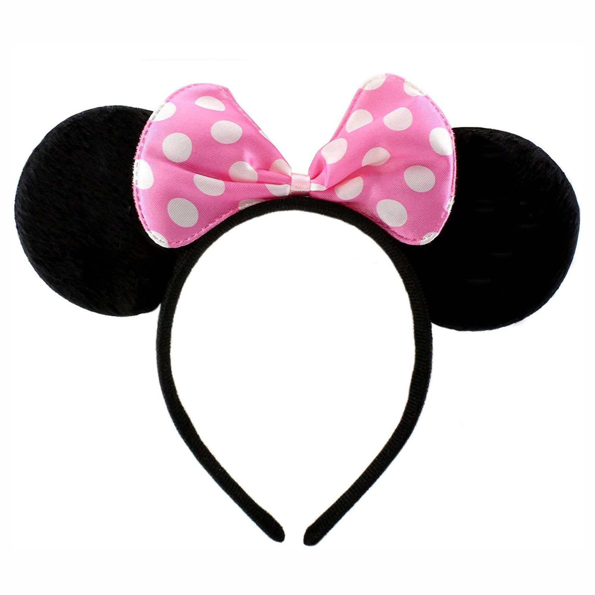 3HA HAHAHAMinnie Mouse Ears Headband Bow Headband Black with Pink Bow Hairbands for Women Girls Kids Mickey Mouse Spotty Bow Fancy Dress Costume Headbands Birthday Party Accessory (1 Pc Only)